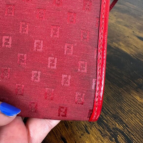 Fendi Red Monogram Logo Pattern Square Shoulder Bag Crossbody Purse Made In Ital - Picture 9 of 16